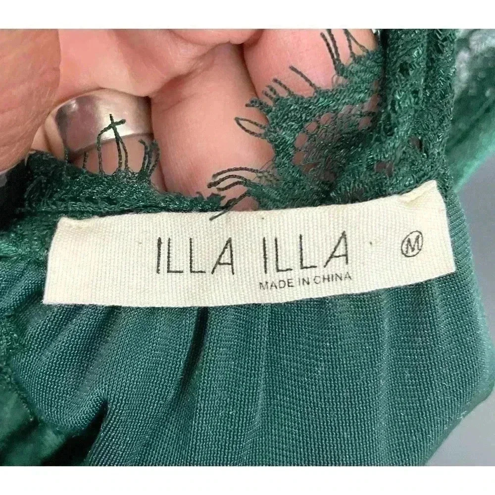 illa illa Green Velvet Tank Top MEDIUM Lace Trim Women's - Picture 7 of 11